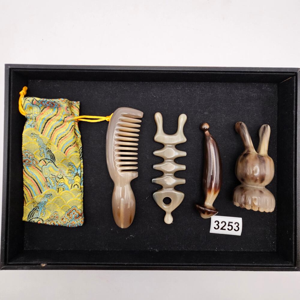 OX HORN GUA SHA MASSAGE TOOL LOT COMB ACUPRESSURE SCALP MASSAGER